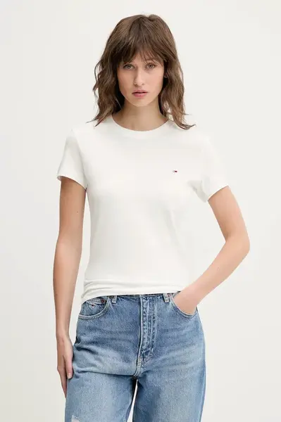 Bavlněné tričko Tommy Jeans 2-pack dámské, modrá barva, DW0DW21366