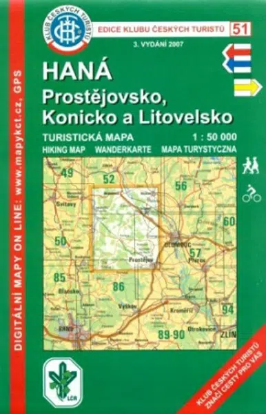 Haná Prostějovsko, Konicko /KČT 51 1:50T Turistická mapa