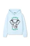 Dětská bavlněná mikina Kenzo Kids modrá barva, s kapucí, s potiskem, K61127
