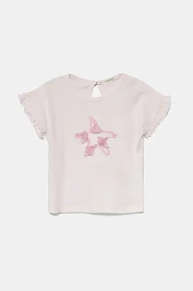 Kojenecké tričko United Colors of Benetton růžová barva, 3I1XA106C