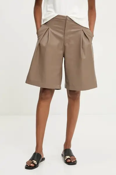 Kraťasy Answear.LAB dámské, béžová barva, hladké, high waist