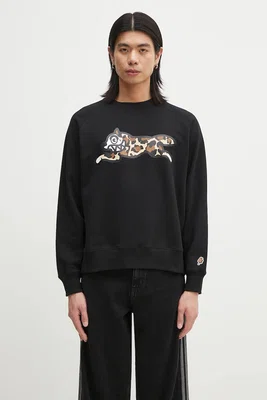 Bavlněná mikina ICECREAM Running Dog Crewneck pánská, černá barva, s potiskem, IC25129