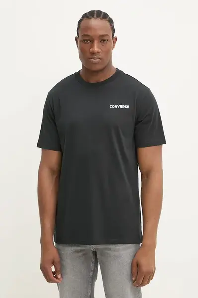 Bavlněné tričko Converse černá barva, s potiskem, 10027367-A01