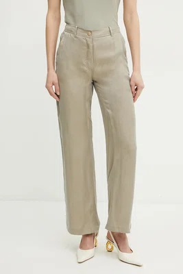 Kalhoty Guess ENORA dámské, zelená barva, široké, medium waist, W5GB16 WH5N2