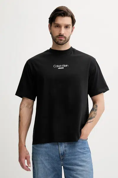 Bavlněné tričko Calvin Klein Jeans pánské, černá barva, s potiskem, LV04RC851G