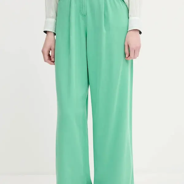 Kalhoty United Colors of Benetton dámské, zelená barva, high waist, 4LEDDF09O