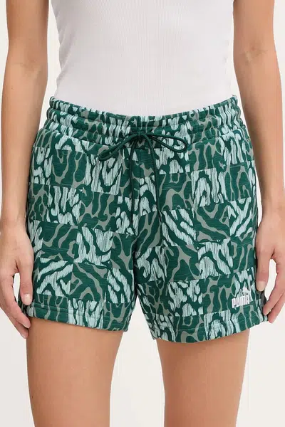 Kraťasy Puma dámské, zelená barva, medium waist, 685073