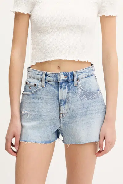 Džínové šortky Tommy Jeans dámské, modrá barva, high waist, DW0DW20087
