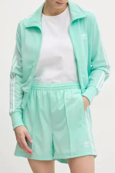 Kraťasy adidas Originals Firebird dámské, tyrkysová barva, s aplikací, high waist, JD0819