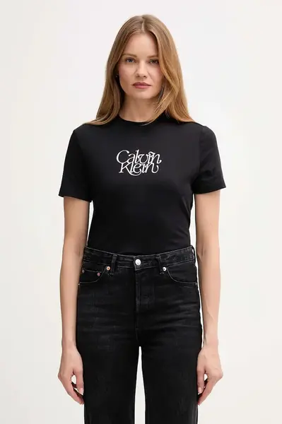 Bavlněné tričko Calvin Klein Jeans dámské, černá barva, LV047D210G