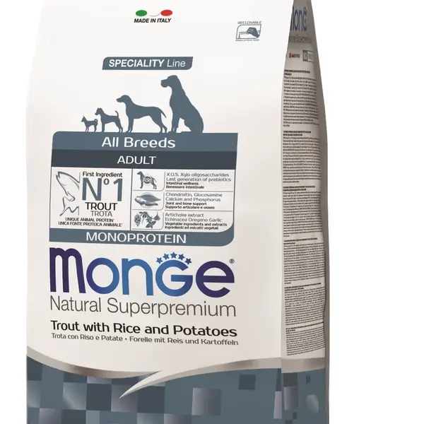 Monge Speciality Line All Breeds Adult Monoprotein suché krmivo pro psy - pstruh, rýže a brambory 2,5 kg