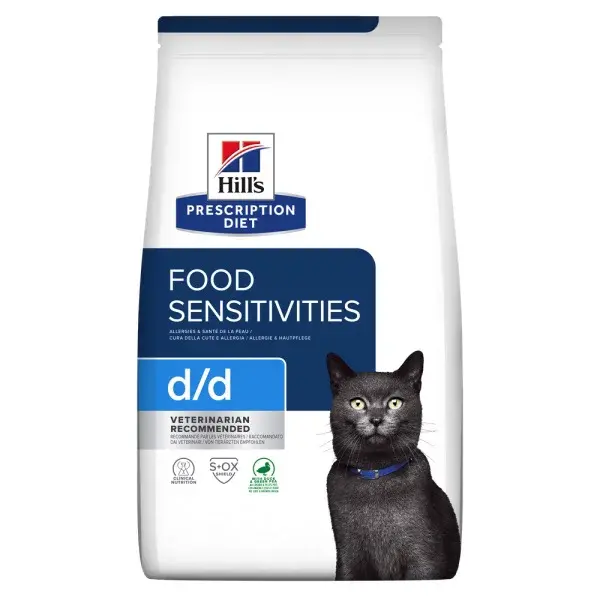Hill's Prescription Diet d/d Food Sensitivities krmivo pre mačky s kačicou a hráškom 1,5 kg