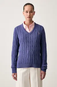 U.S. Polo Assn. sveter dámsky bavlnený V-NECK CABLE