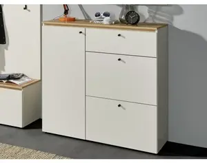 Úložná komoda/botník Lime 102 cm, béžový kašmír/dub evoke