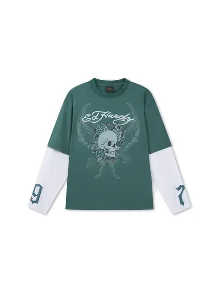 Ed Hardy Tričko '1971 Skull'  mätová / nefritová / čierna / biela