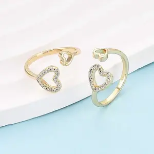 Brass Micro Pave Cubic Zirconia Cuff Rings for Women