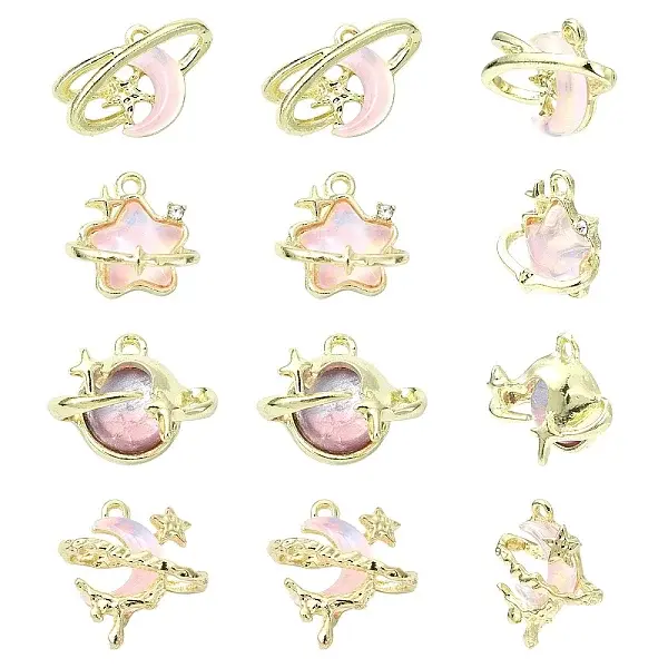 8Pcs 4 Styles Alloy Resin Pendants
