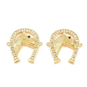 Brass Micro Pave Clear Cubic Zirconia Connector Charms