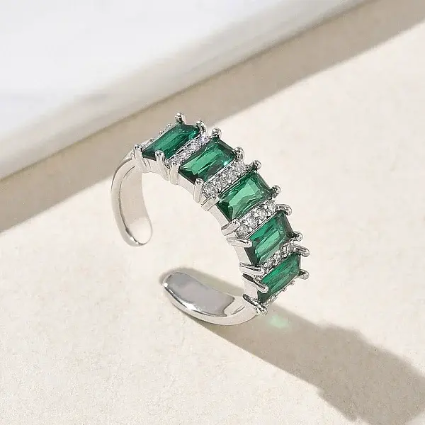 Brass Micro Pave Cubic Zirconia Cuff Open Rings for Women