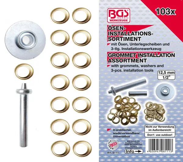 BGS technic očko kovové 12,5 mm + lisovací přípravek, sada 103 (BGS108111)