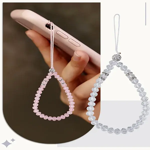 3Pcs 3 Colors Glass & Rhinestone Beaded Phone Hand Strap Chains