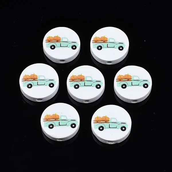 Autumn Theme Printed Natural Wood Beads