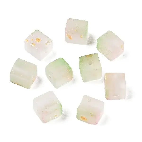 Frosted Glass Beads with Golden Glitter Powder