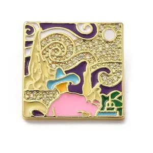 Brass Micro Pave Cubic Zirconia Pendants with Enamel