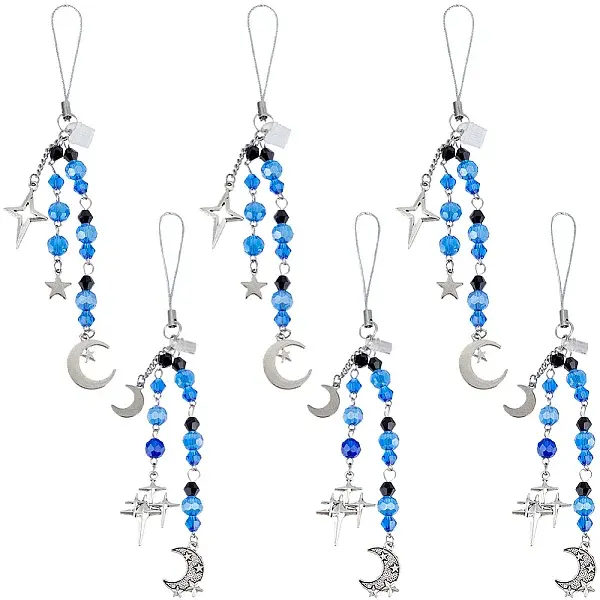 6Pcs 2 Stryles Glass & Alloy Mobile Straps