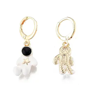 Enamel Spaceman Dangle Leverback Earrings