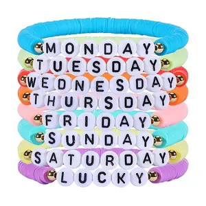 8Pcs 8 Colors Polymer Clay Beaded Stretch Bracelets