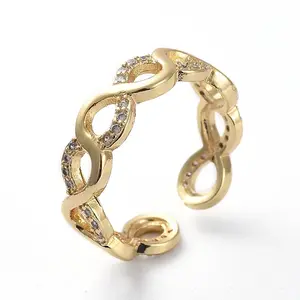 Brass Micro Pave Cubic Zirconia Cuff Rings