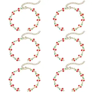 6Pcs 304 Stainless Steel Enamel Red Cherry Link Chain Bracelet Making