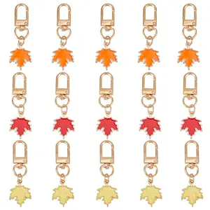 15Pcs 3 Colors Alloy Enamel Maple Leaf Pendant Decorations