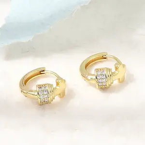 Cross Brass Micro Pave Cubic Zirconia Hoop Earrings