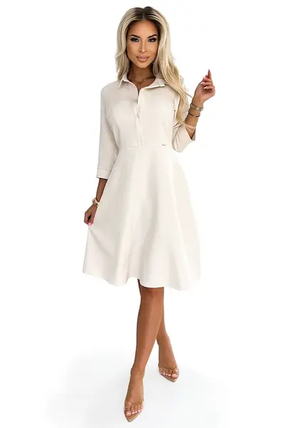 286-7 SANDY Flared shirt dress with a belt - beige