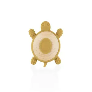 Silikonové dřevěné kousátko Turtle, Mustard Yellow