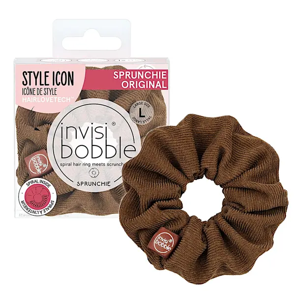 Ozdobná spirálová gumička Invisibobble Sprunchie Original Woke Up Like This - hnědá (IB-SP-PA-1-1008)