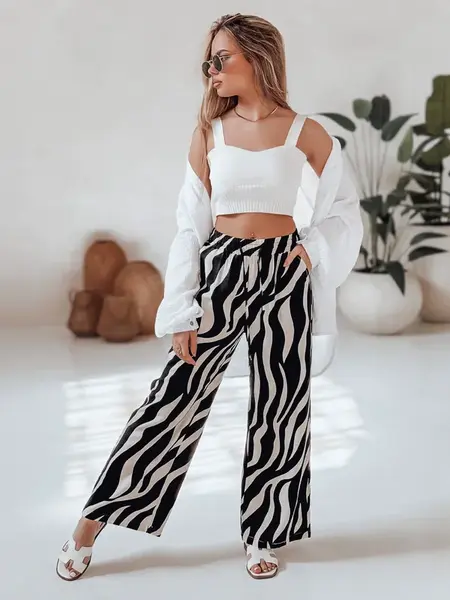 Spodnie damskie wide leg w paski ZEBRAVIBE beżowo-czarne Dstreet