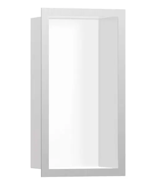 Hansgrohe XtraStoris Individual - Výklenok do steny s designovým rámom, 30x15x10 cm, matná biela/kefovaná nerezová 56096800