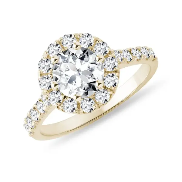 Diamantový prsteň halo zo žltého 14 kt zlata KLENOTA