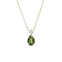 Zlatý náhrdelník s vltavínom vo výbruse kvapky a briliantom KLENOTA