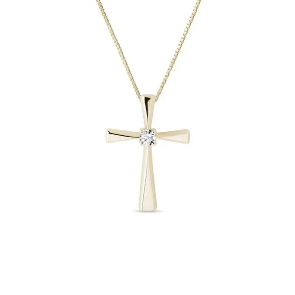 Zlatý prívesok v tvare krížika s diamantom KLENOTA