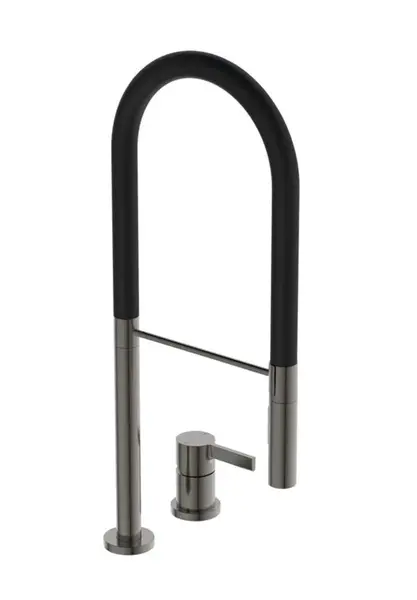 Ideal Standard Gusto - Dřezová baterie s flexibilním ramenem a sprškou, 2-otvorová instalace, Magnetic Grey/černá BD425A5