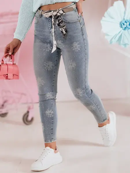 Spodnie damskie jeansowe skinny z paskiem  CRYSTALUXniebieskie Dstreet