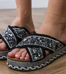 marka niezdefiniowana Black flip-flops with rhinestones on the straps Kelara