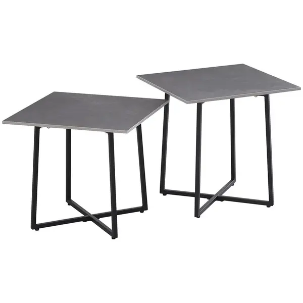 Carryhome SADA KONFERENČNÍCH STOLKŮ, černá, světle šedá, kov, kámen, 45/45/45/45/41/46 cm