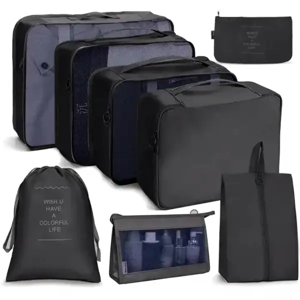 Cestovné organizéry do kufra Pack, 8 ks, čierne