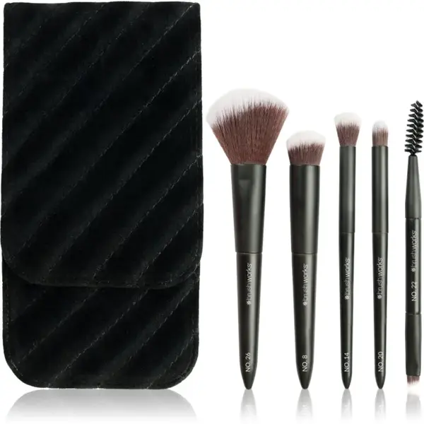 Brushworks Mini Travel Face & Eye Brush Set cestovná sada štetcov s taštičkou