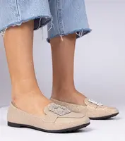 Gemre Champagne Glitter Loafers with Rhinestones Sawelia